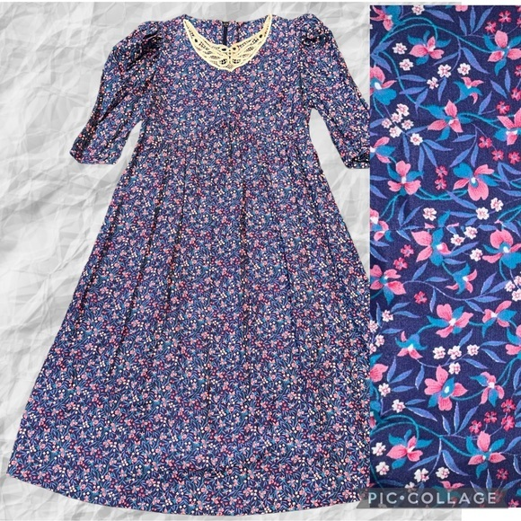 Vintage Jane Schaffhausen Belle‎ France Size 6 Blue Floral Cottage Dress - Picture 1 of 9